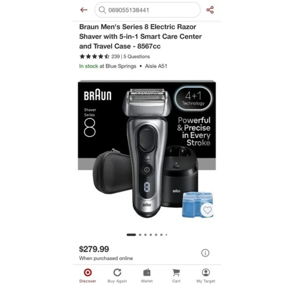Braun Series 8 8567cc 5 in 1 Mens Electric Foil Shaver Smart-Care Center Razor A